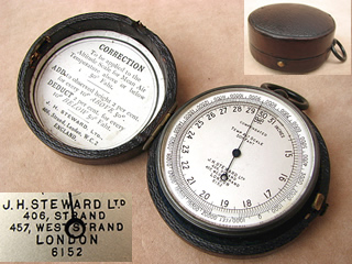 19th century Balloonists pocket barometer & high altitude altimeter by J H Steward